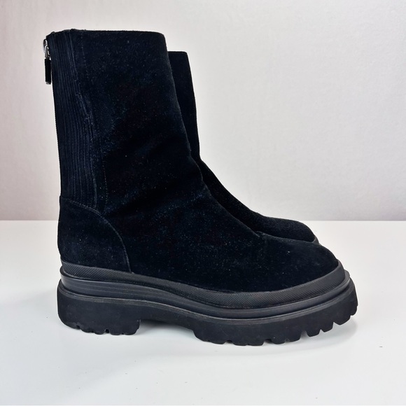 lola cruz Shoes - Lola Cruz Pruga Black Suede Boots Size 38 Black Suede Lug Sole Chunky Retro